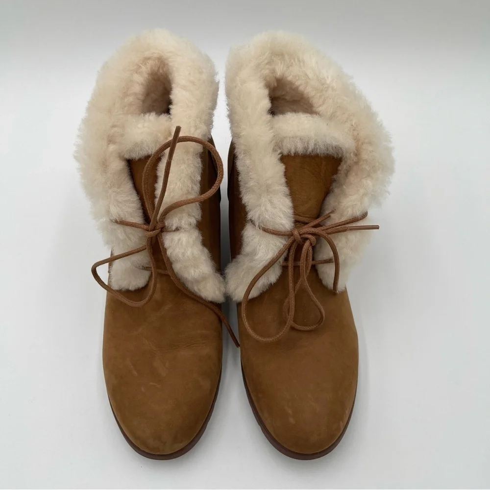 UGG Australia Jeovana Boots Chestnut Suede Waterproof  Wedge Lace Up size 9 - Picture 7 of 16